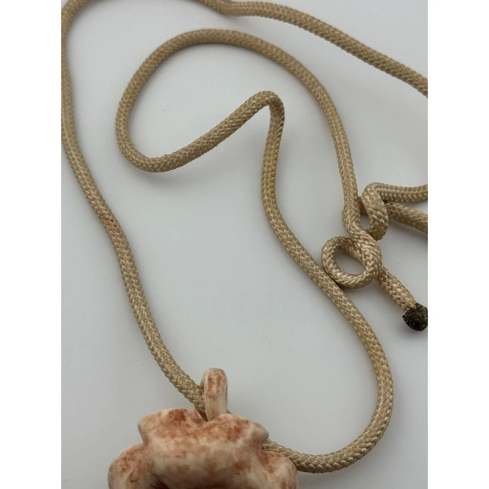 Vintage Miriam Haskell Signed Ceramic Flower Pendant Original Rope Necklace